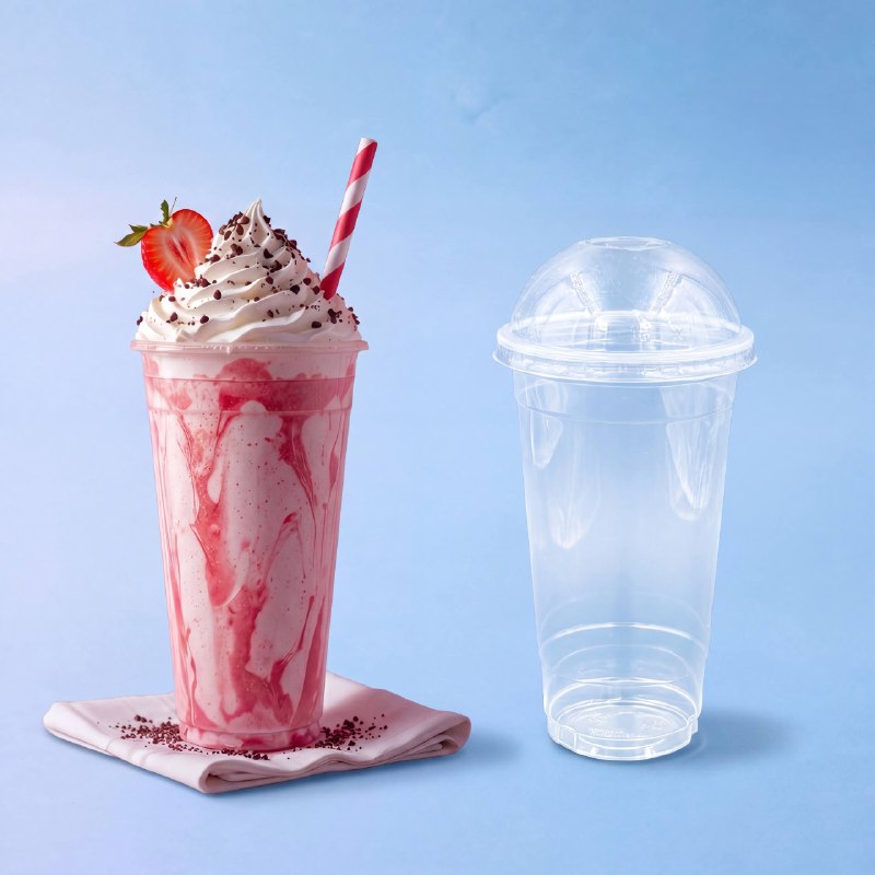 DK Plast dome-lid cup with a milkshake