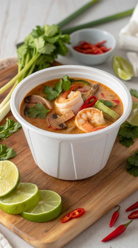 Tom yum soup in a DK Plast bowl